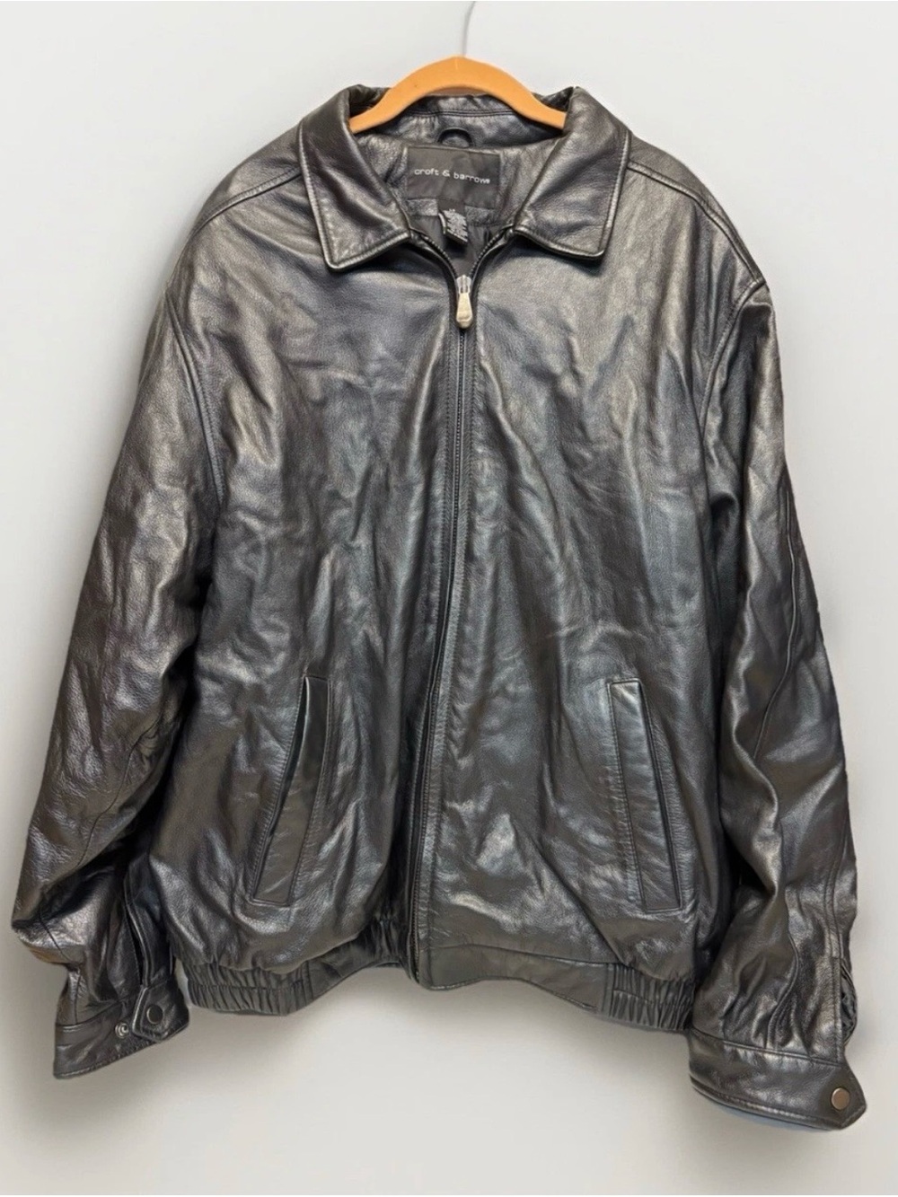 Croft & Barrow Black Genuine Leather Jacket Mens Size LT #5827